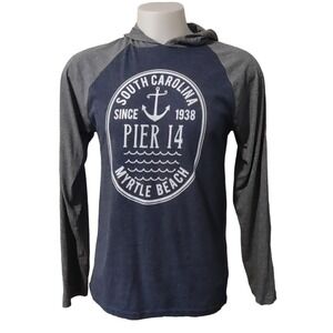 Myrtle Beach SC Surf Mentality Men's T-shirt Medium Long Sleeve Hood Pier 14